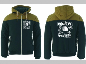 Punk is Protest zimná pánska bunda zateplená čierno-olivová s kapucňou